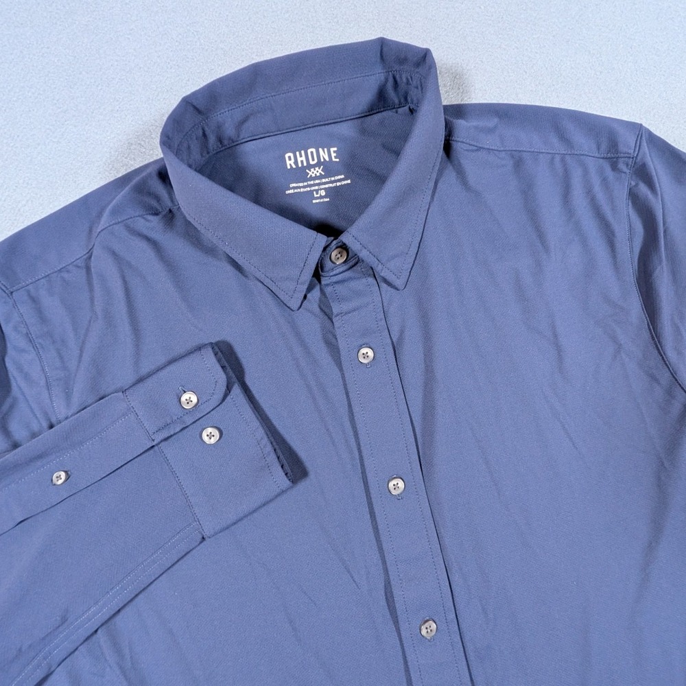 Rhone Commuter Button Down Shirt Mens Large Blue Long Sleeve Technical